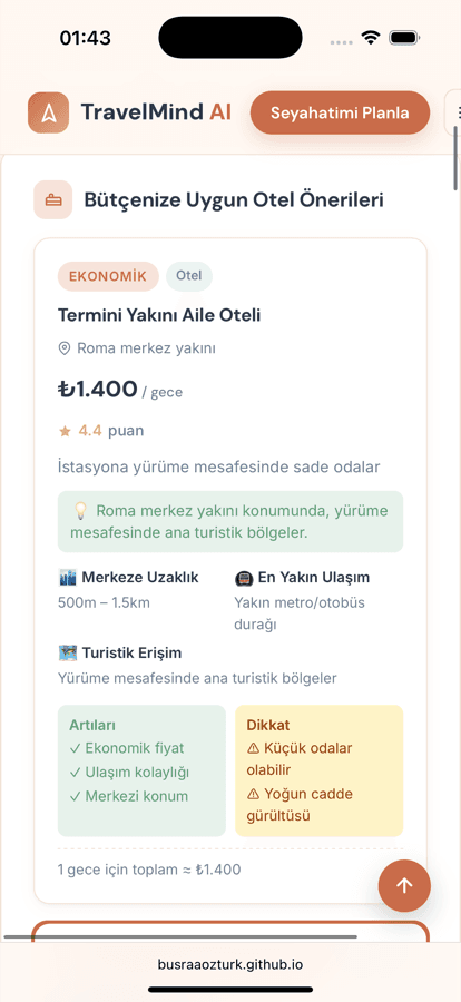 Yapay Zeka ile Seyahat Planlama Uygulaması